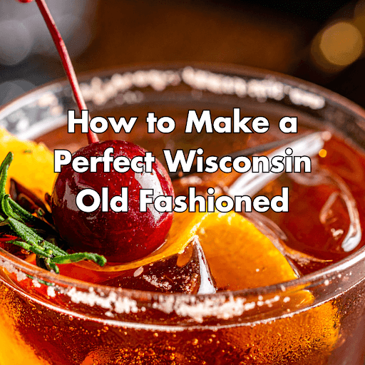 Wisconsin old fashioned with cherry, orange slice, and sugar rim